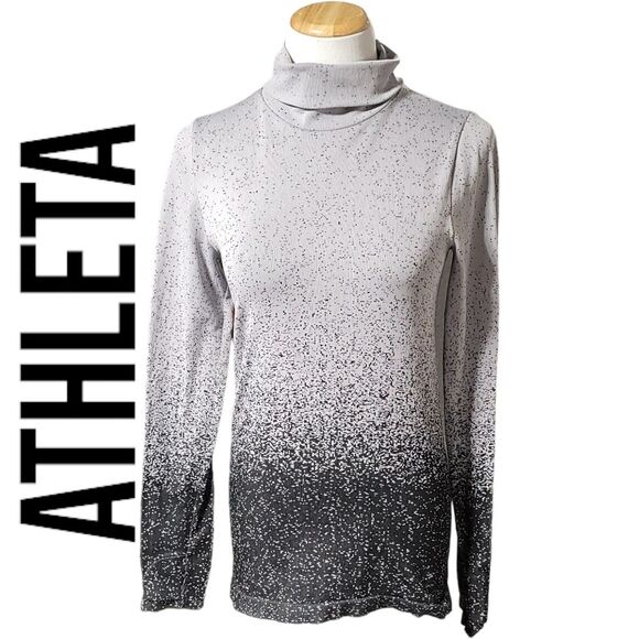 Athleta Flurry Gradient Turtleneck Women's Gray Black Athletic Ribbed Medium - Picture 2 of 10